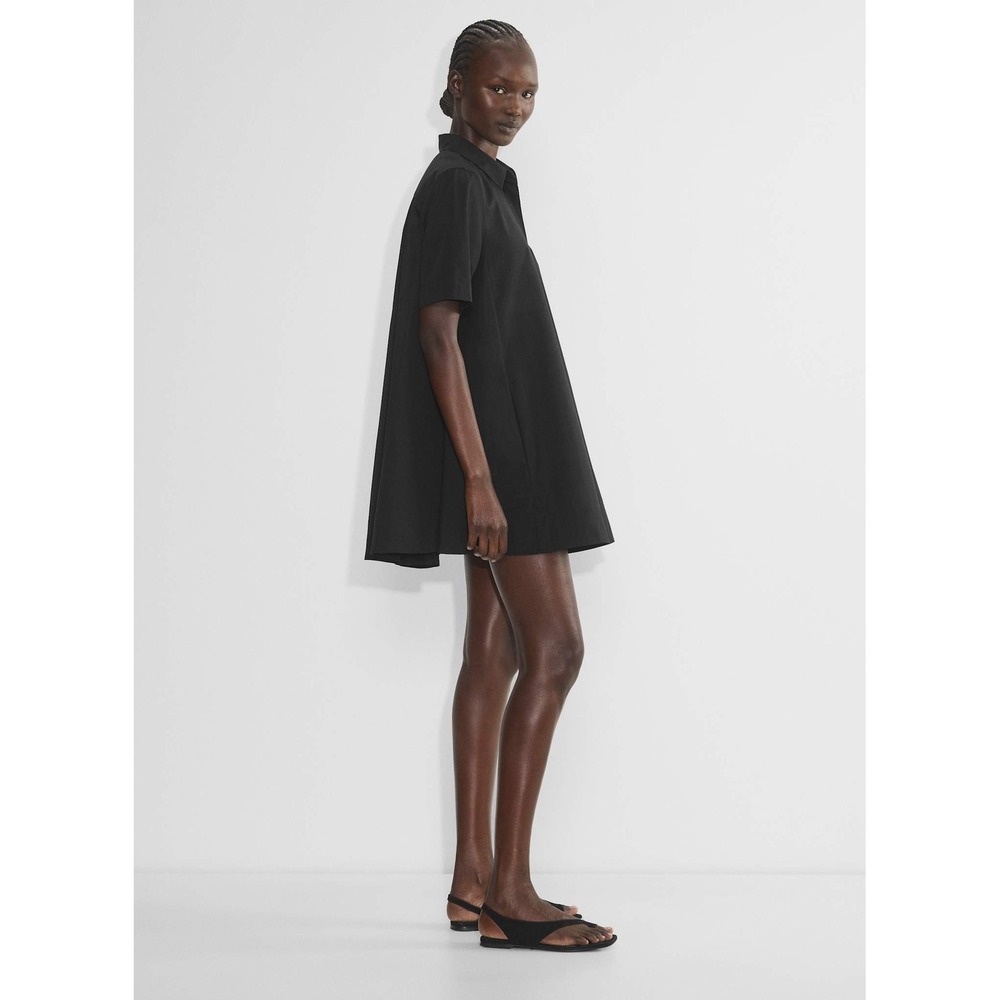 Babaton Aritzia Black Cotton Poplin Short Sleeve Trapeze Shirt Dress Size M